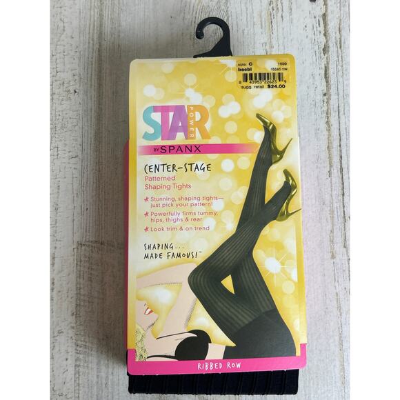 Star Power by Spanx Women's Ribbed Row Shaping Tights Size C Black new striped - Picture 1 of 4